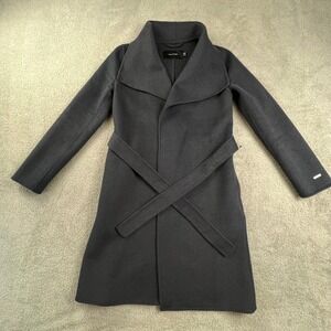 Tahari Wool Blend Wrap Coat Womens‎ XS Charcoal Gray Belted Minimalist